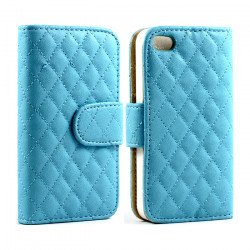 iPhone 5C Quilted Flip Leather Wallet Case (Blue)